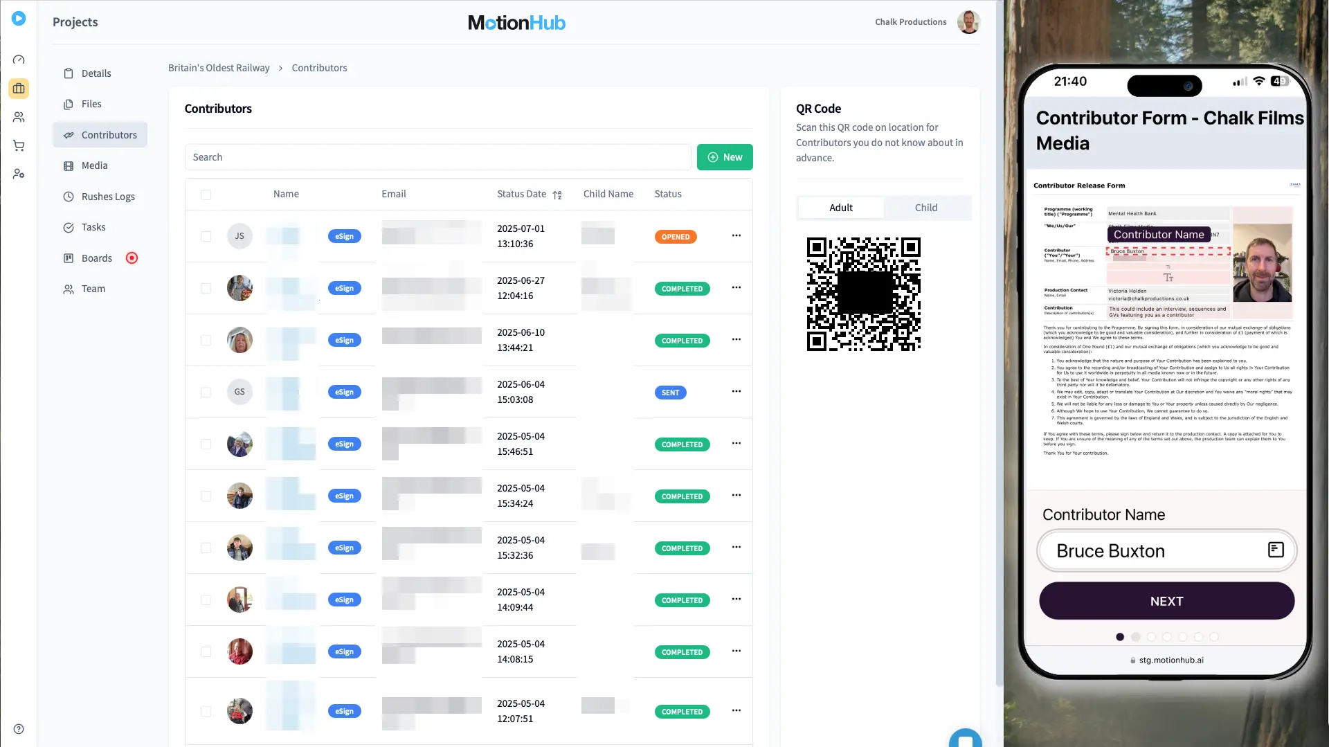 Digital Contributor Consent screenshot